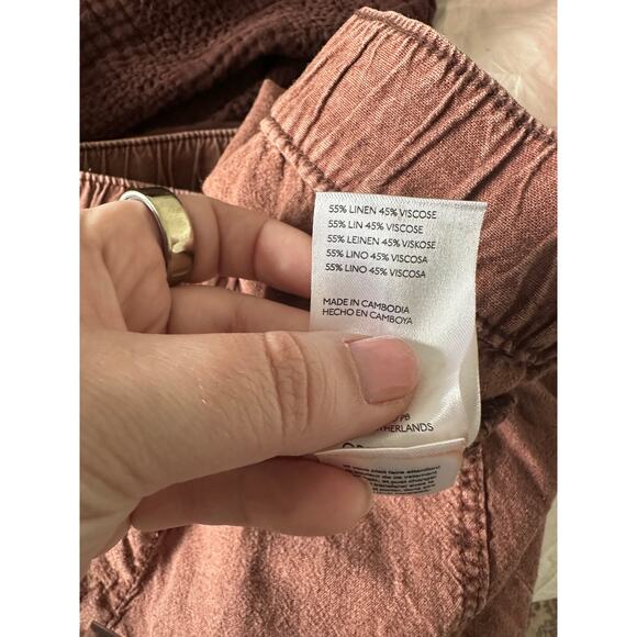 Anthropologie (XL) Pilcro Rust Red Linen Drawstring Pants Utility Tie Waist Boho - Picture 4 of 6